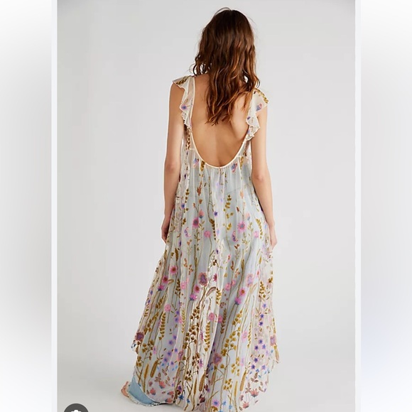 Free People Daphne Embroidered Slip Pretty Colorful Mesh Maxi Dress - Picture 2 of 8